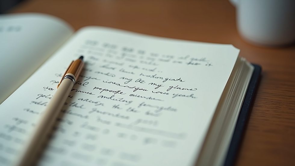 Eye-level view of a journal with handwritten goals and a pen