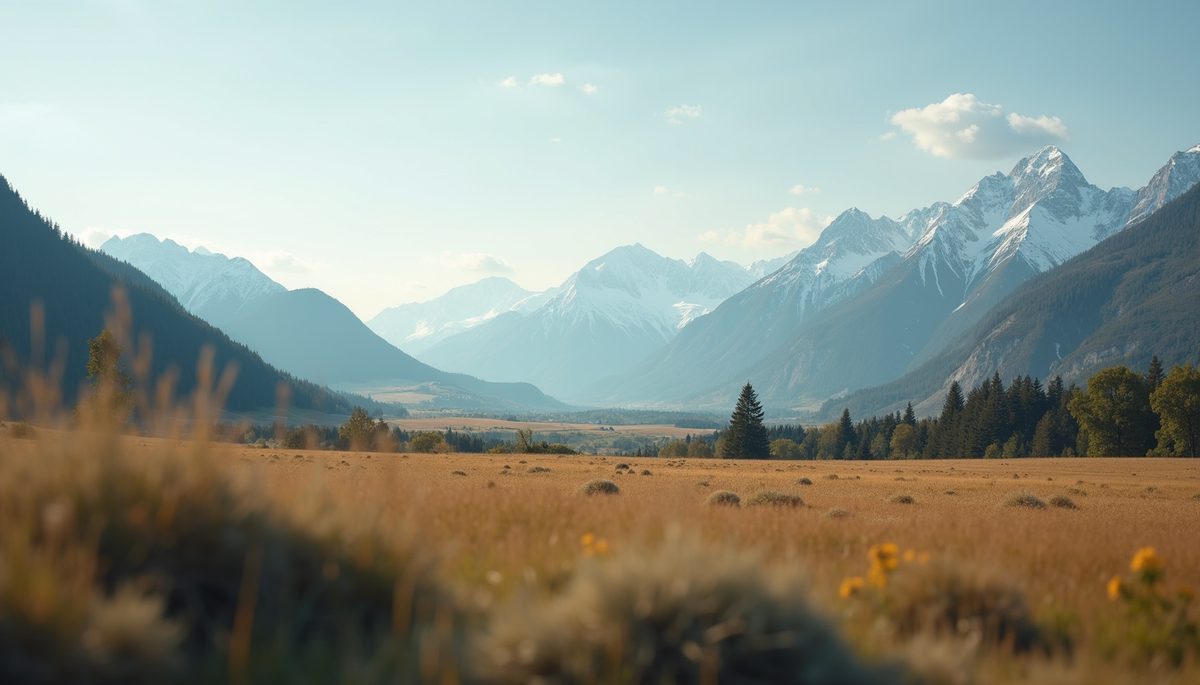 Eye-level view of serene landscape with mountains