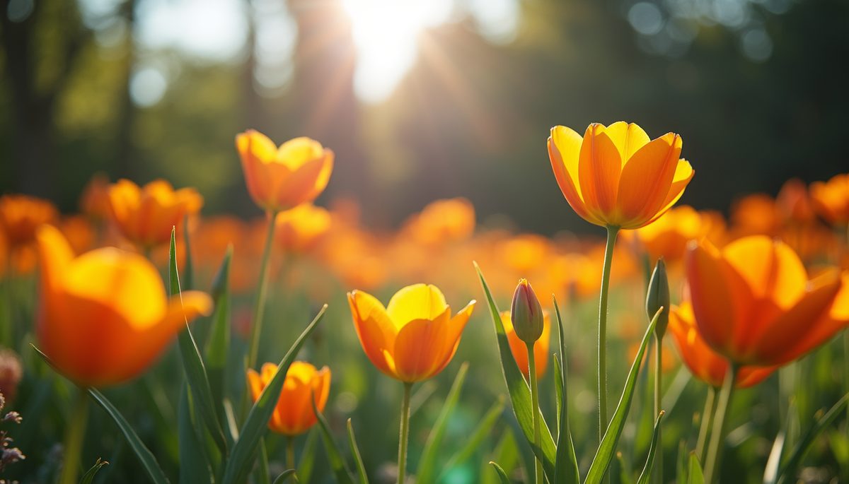 Eye-level view of a vibrant garden in bloom