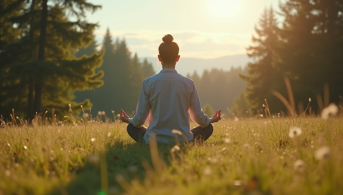 Eye-level view of a person meditating in nature