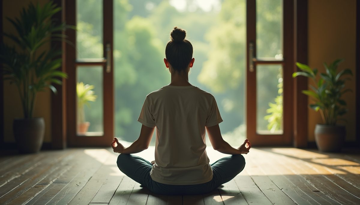 High angle view of a person meditating in a peaceful environment