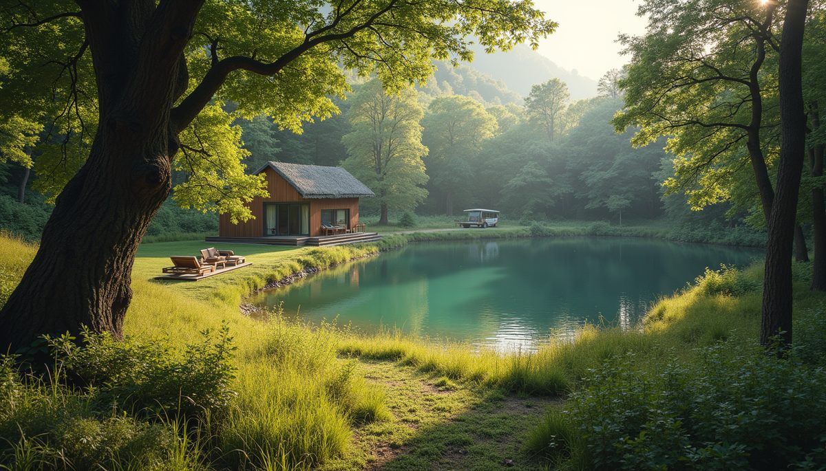 High angle view of a peaceful retreat in nature