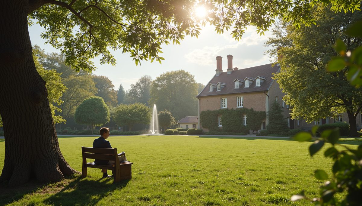 Wide angle view of a serene outdoor setting