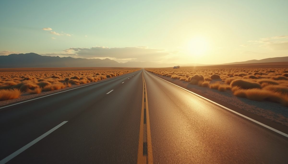 High angle view of an open road promoting exploration