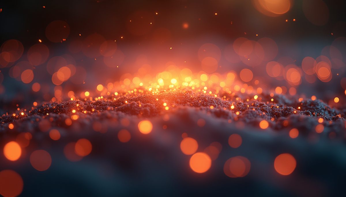 Close-up view of a glowing energy field with interconnected particles