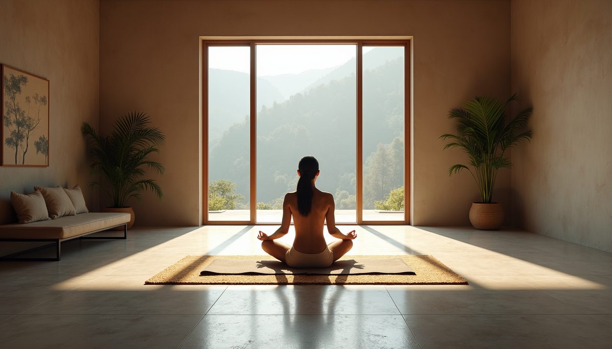 High angle view of a peaceful meditation space