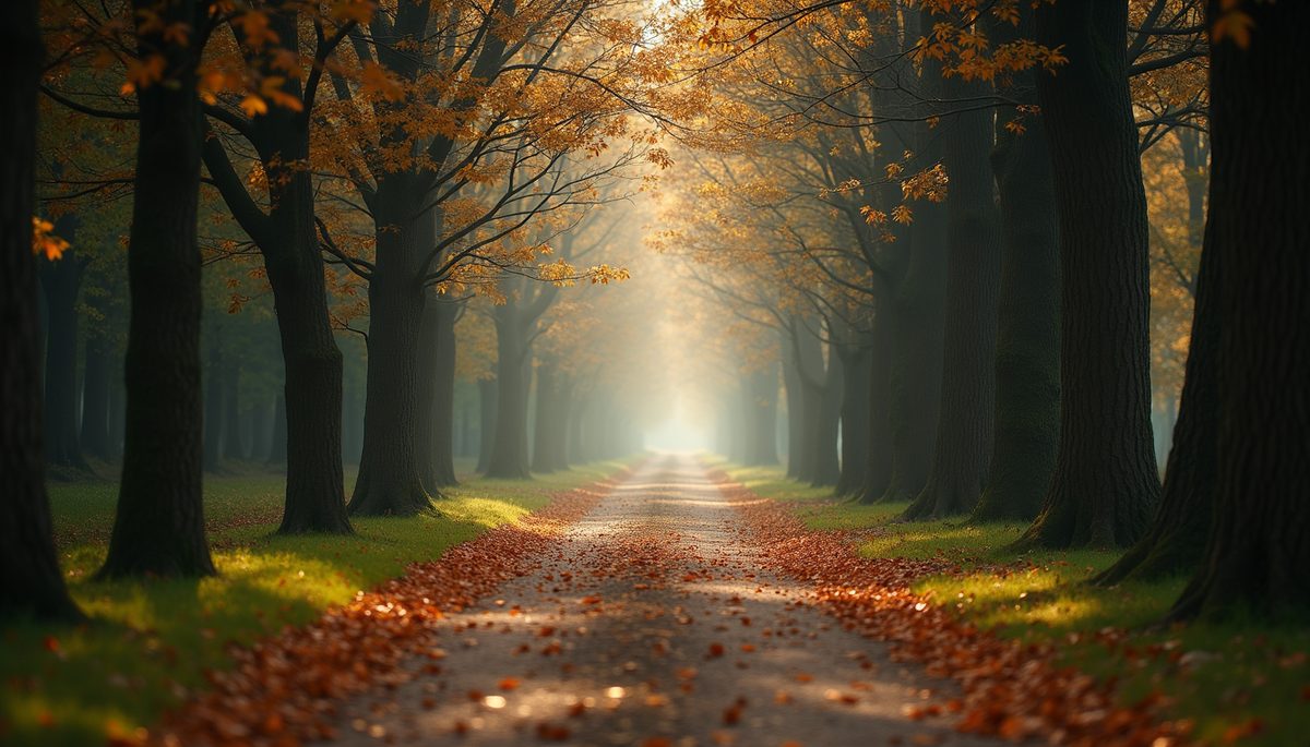 Eye-level view of a pathway surrounded by trees