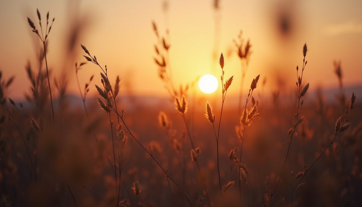 Eye-level view of a serene landscape at dawn