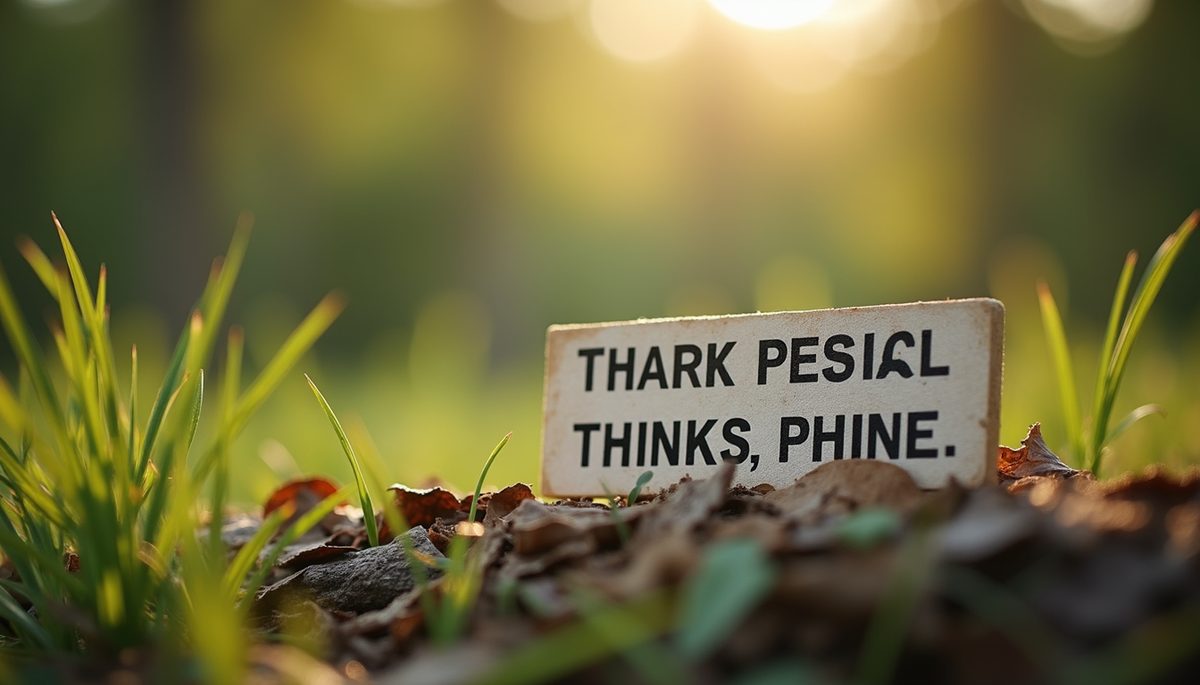 Close-up view of a motivational quote in nature