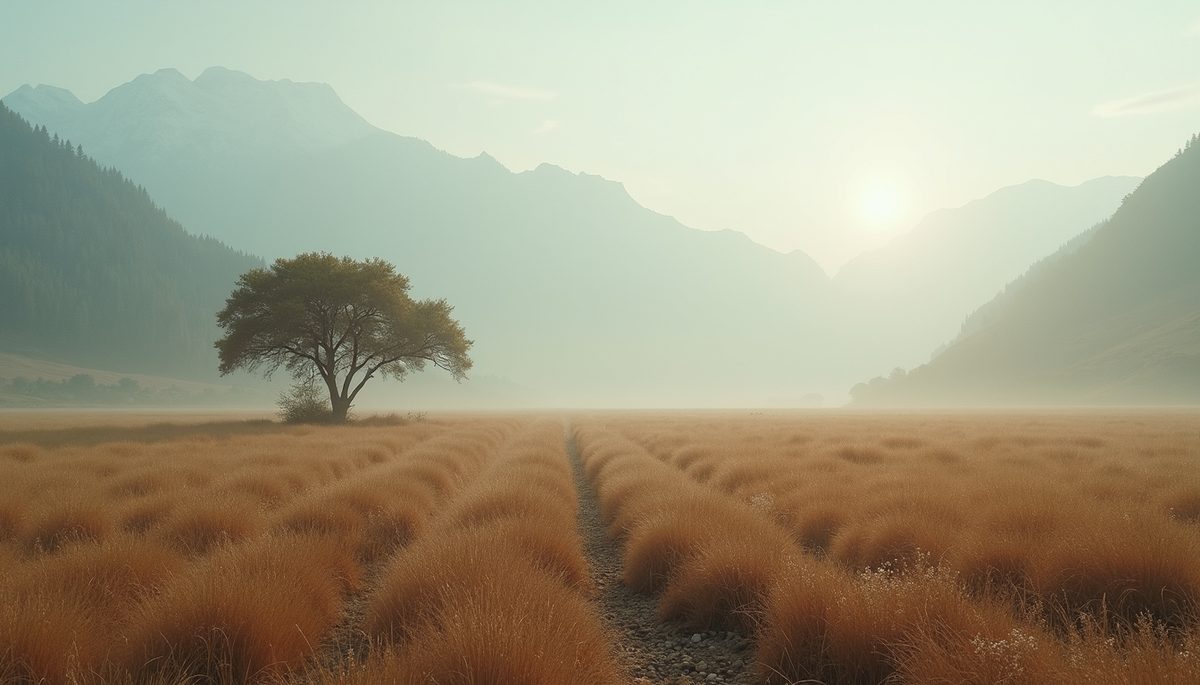 Wide angle view of a serene landscape