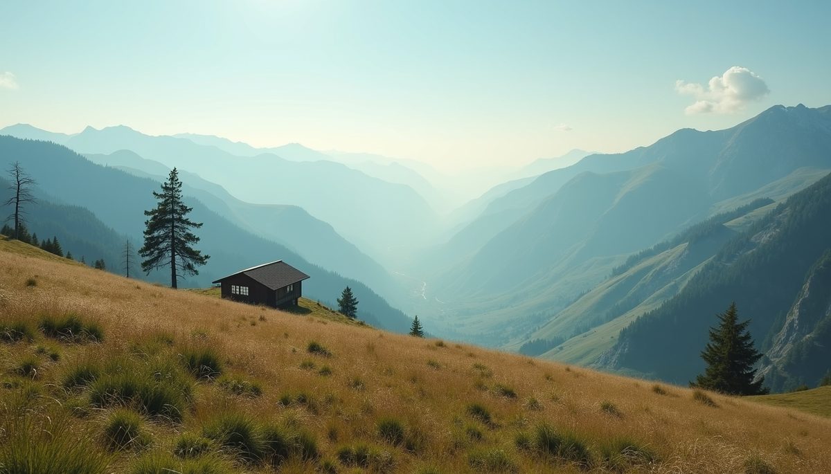 Close-up view of a tranquil landscape with mountains