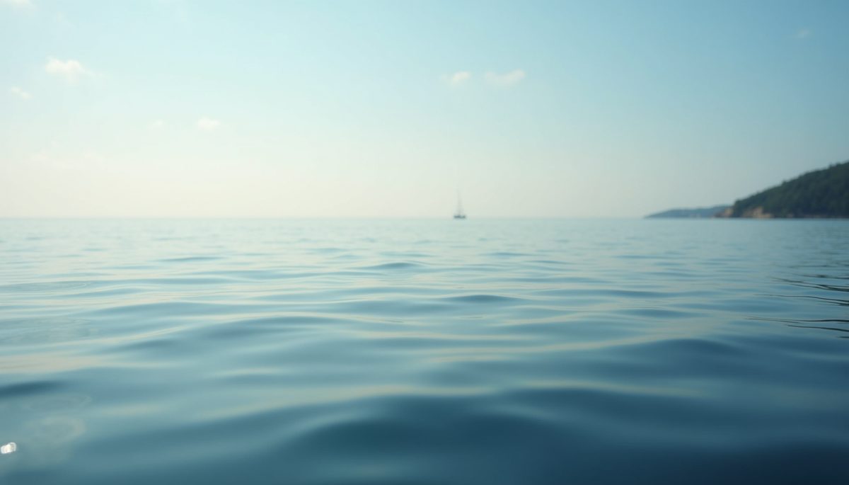 Eye-level view of a calm sea and a peaceful horizon