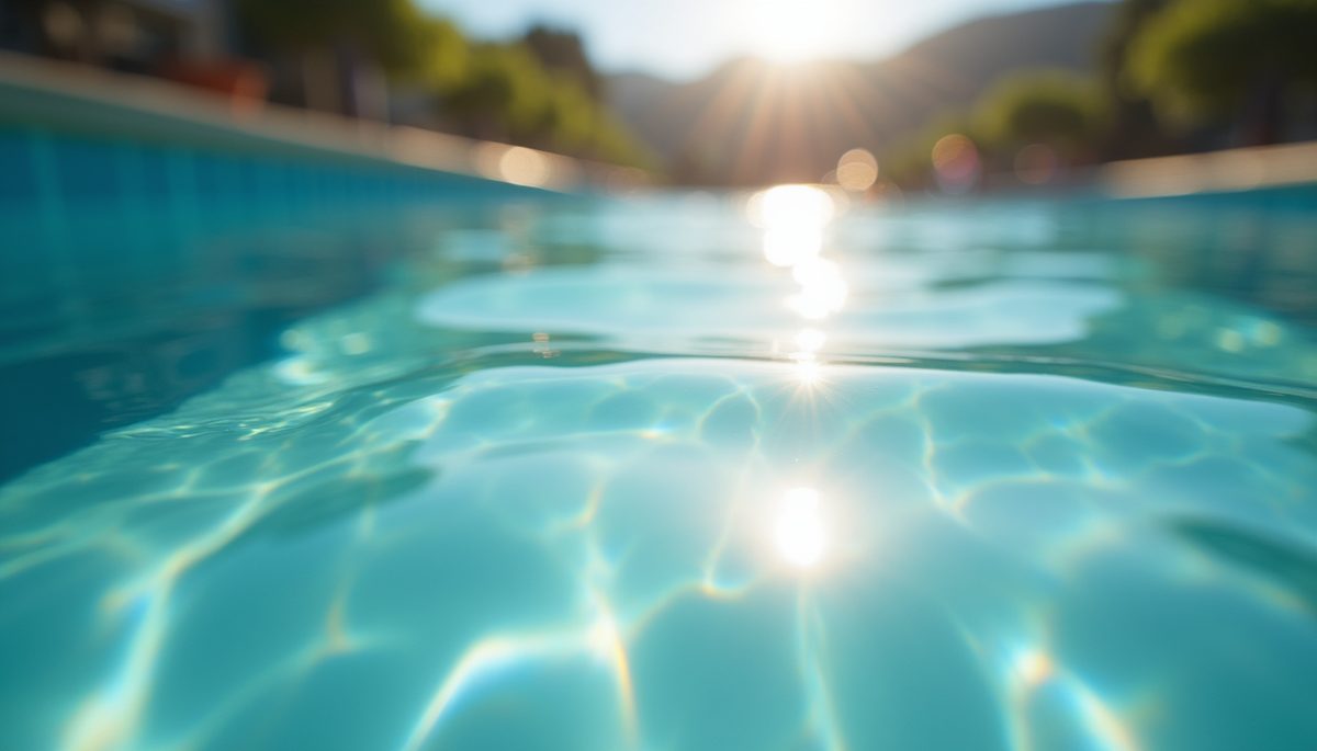 Close-up view of a crystal clear water surface reflecting sunlight