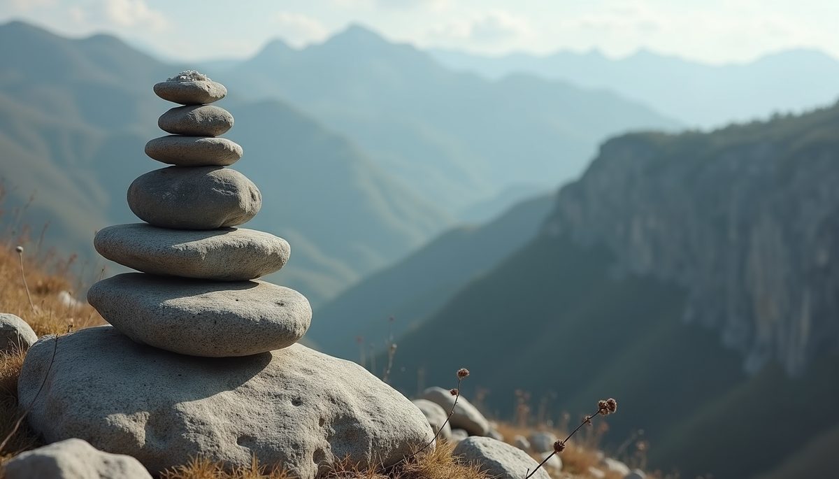 High angle view of a balanced rock formation representing harmony