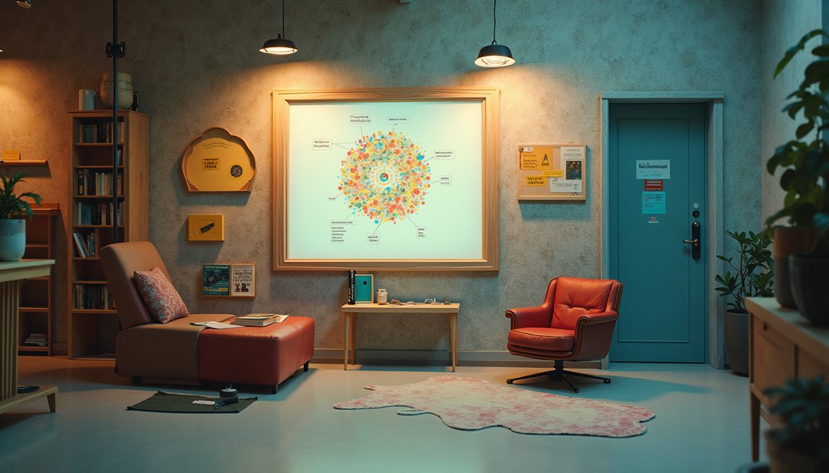 High angle view of a colorful vision board