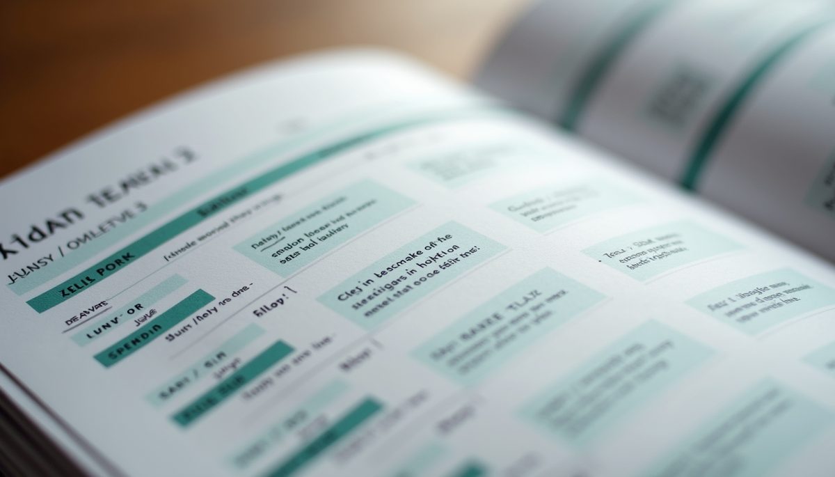 Close-up of a planner with a daily schedule and motivational quotes