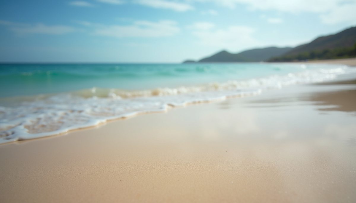 Eye-level view of a calm and peaceful beach