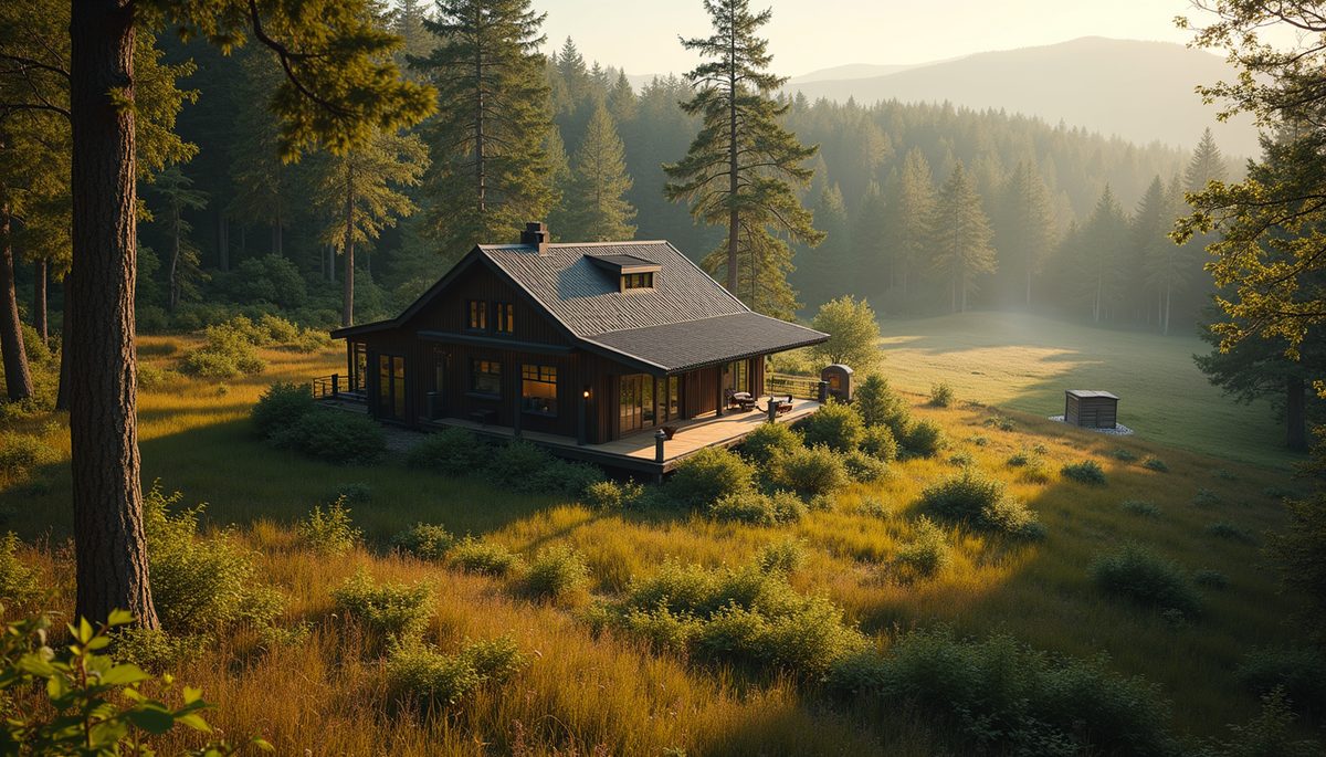 High angle view of a cozy home surrounded by nature